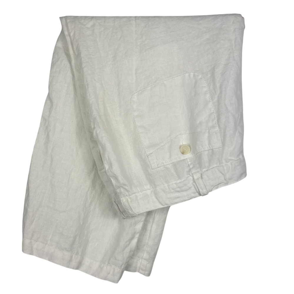 St. John's Bay Capri Pants Women's 20W White 100% Linen Drawstring Wide Leg